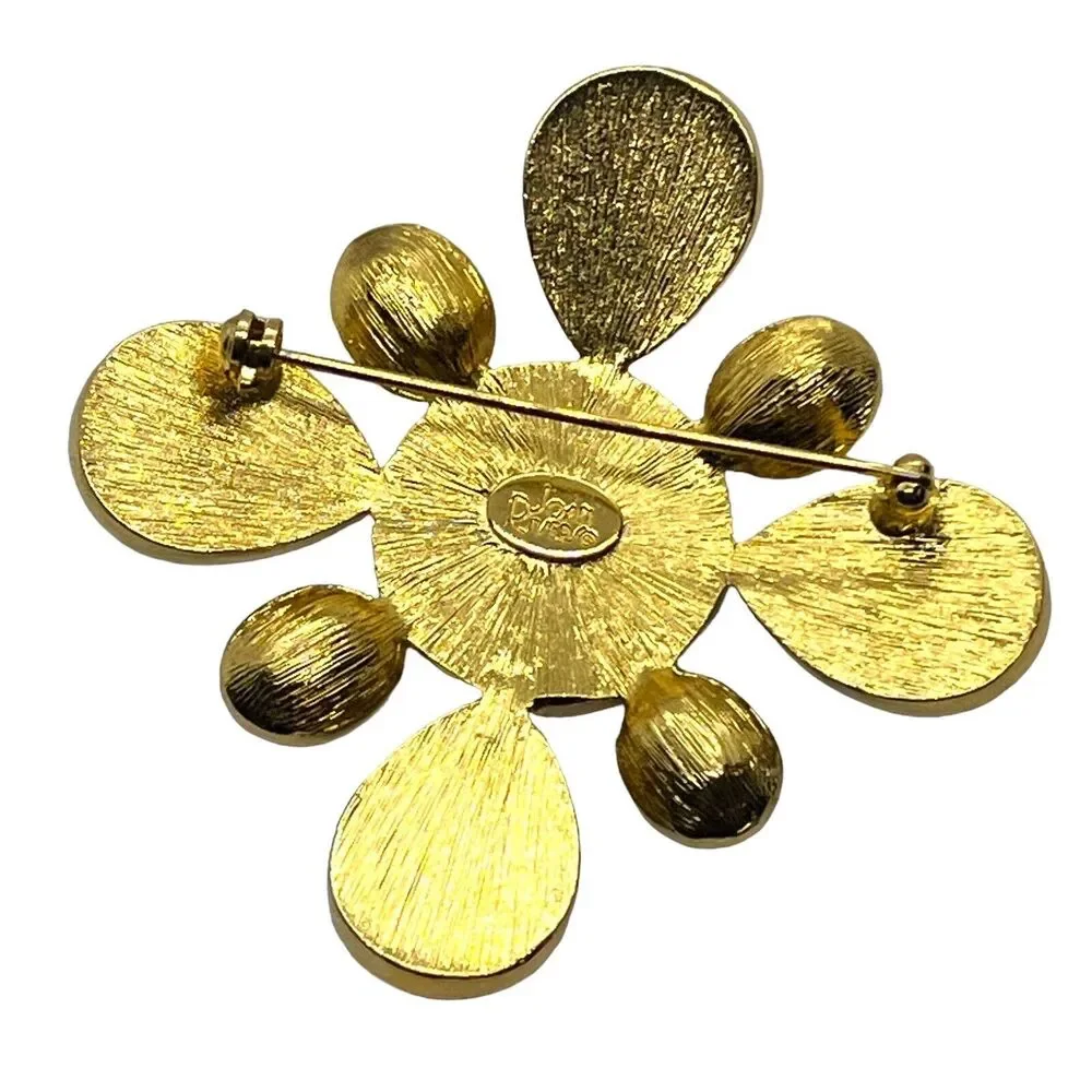 Joan Rivers Maltese Cross Brooch Pin Signed Large Black Faux Amber & Pearl Gems